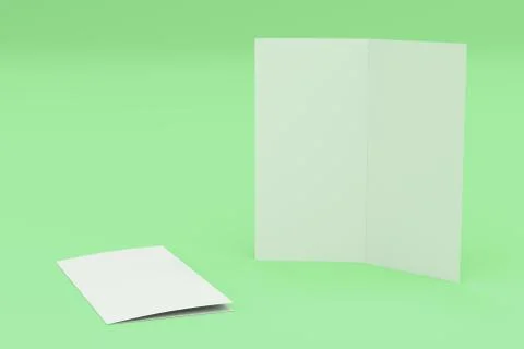 Blank white two fold brochure mockup on green background Stock Illustration