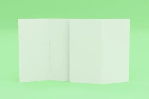 Blank white two fold brochure mockup on green background Stock Illustration