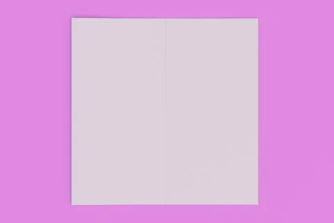 Blank white two fold brochure mockup on violet background Stock Illustration