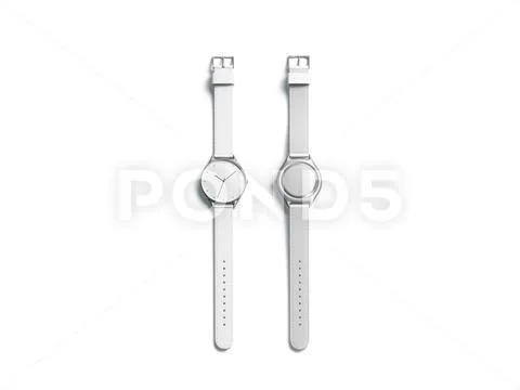 Blank white watch wristlet mockup, isolated, front and back side Stock Photos