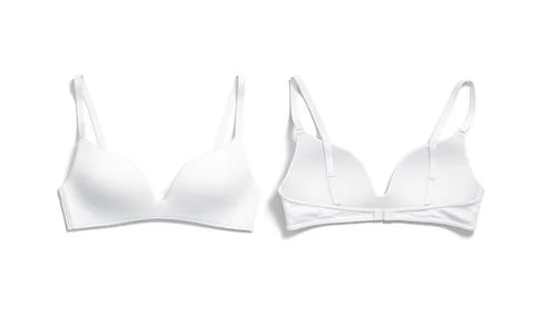 Blank white wireless bra mockup, top view, front and back Illustrazione stock