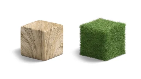 Blank wood and grass surface cube mockup, looped rotation Stock Footage 170717162
