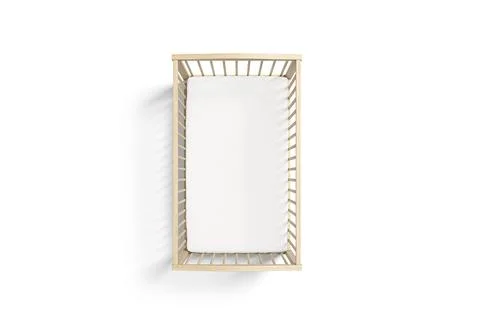 Blank wood cot with white crib sheet mockup, top view Stock Illustration