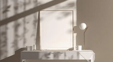 Blank wood quad vertical frame mockup interior background Illustrazione stock