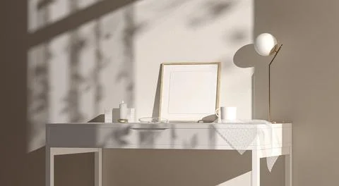 Blank wood small square frame mockup interior background, side view Stock Illustration