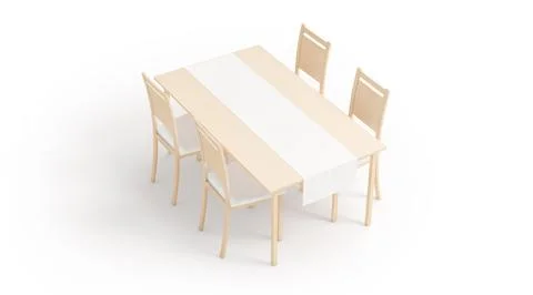 Blank wood table with white runner mockup, side view Illustrazione stock