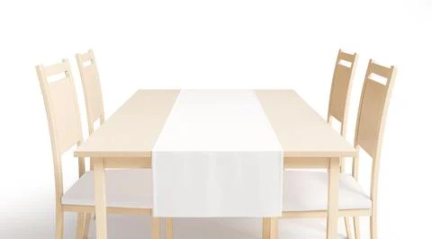 Blank wood table with white runner mockup, front crop view Stock Illustration