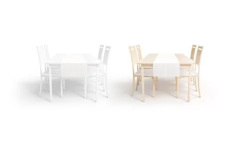 Blank wood table with white runner mockup set, front view Illustrazione stock