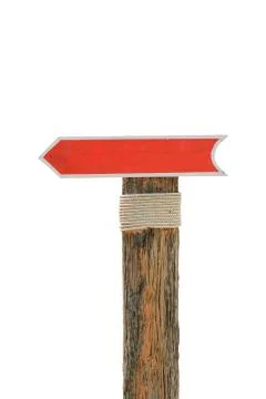 Blank wooden allow pointer red sign for background or text on white isolated. Stock Photos