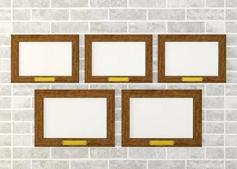 Blank wooden frames on wall Stock Illustration