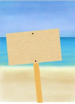 Blank Wooden Sign On The Beach Stock Illustration