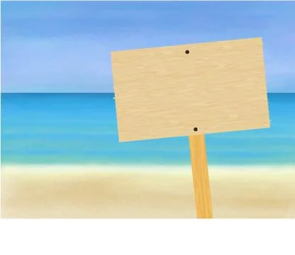 Blank Wooden Signboard On the Beach (Vector) Stock Illustration