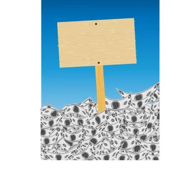 Blank Wooden Signboard Sticking Out of Cash Mound (Vector) Stock Illustration