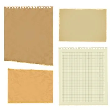 Blank worksheet exercise book. Old thick paper with ragged edge. Vector illus Stock Illustration