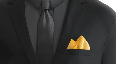 Blank yellow folded pocket square in black classic suit mockup Stockillustratie