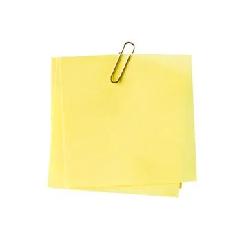 Blank yellow note and clip on isolated white Stock Photos