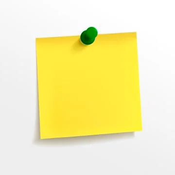 Blank yellow note paper with pin Stock Illustration