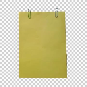 Blank yellow paper sheet with two silver metal paper clips attached isolate.. Stock Photos