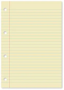 Blank yellow paper sheet vector background with blue lines, margin and holes. Stock Illustration