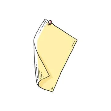 Blank yellow rectangle paper page pinned to wall with pink pin Stock Illustration
