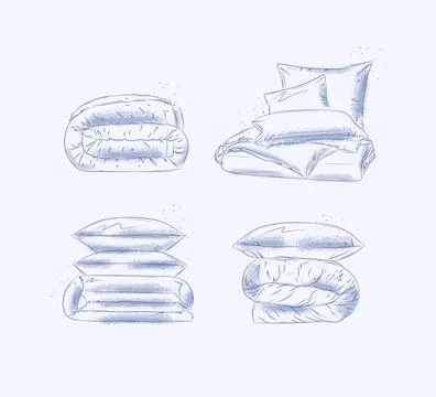Blanket and pillow elements set blue Stock Illustration