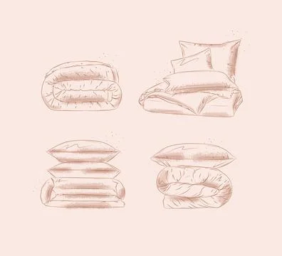 Blanket and pillow elements set beige 库存插图