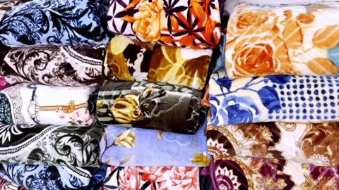 Blanket Shop with Soft Bedding Collection Stockbeeldmateriaal 335378615