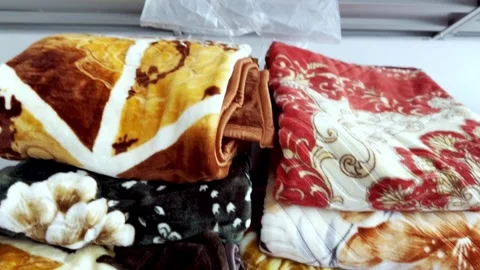 Blanket Shop with Soft Bedding Collection Stock Footage 335378619