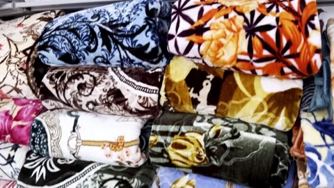 Blanket Shop with Soft Bedding Collection Stock Footage 335378627