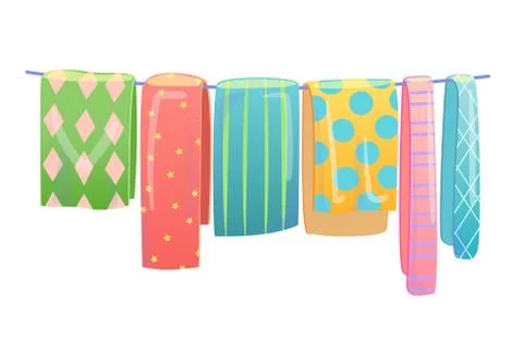 Blankets drying on clothesline. Laundry service concept. Retail store sale Stock Illustration