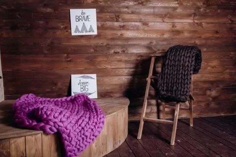 Blankets made of thick yarn Stock Photos