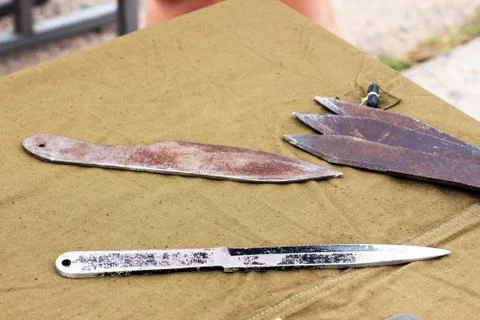 Blanks for creating throwing knives Stock-Fotos