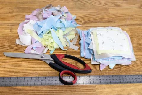 Blanks of silk fabrics prepared for patchwork Stock Photos