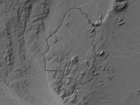 Blantyre, Malawi. Grayscale elevation map with lakes and rivers Illustrazione stock