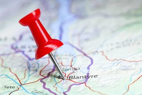 Blantyre, Malawi pin on map Foto stock