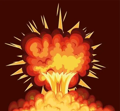 Blast with fire clouds of orange color on a red background Illustrazione stock