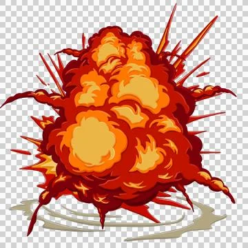 Blast with fire clouds of orange, red and yellow color Stock Illustration