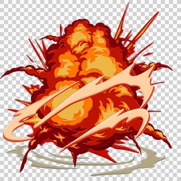 Blast with fire clouds of orange, red and yellow color Stock Illustration