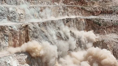 Blast on the limestone quarry. Production of limestone, gravel and sand. Stock Footage 232591967