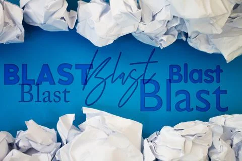Blast text with Torn, Crumpled White Paper on colored background. Stock Photos