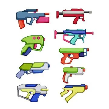 Blaster gun set cartoon vector illustration Stock Illustration