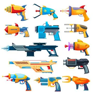 Blaster guns, cartoon vector handguns and rayguns Stock-Illustration