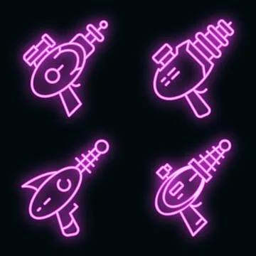 Blaster icons set vector neon Stock Illustration