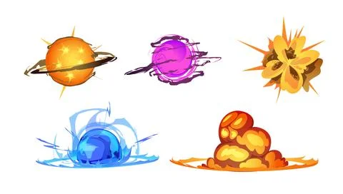 Blaster laser gun shot effects set, cartoon vector illustration isolated. Stock Illustration
