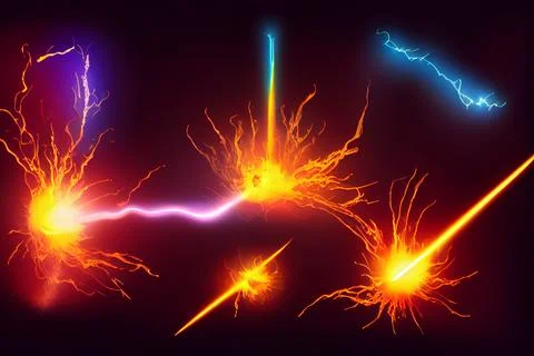 Blaster shot effects with fire energy and plasma beam. Weapons attack effect. Stock Illustration