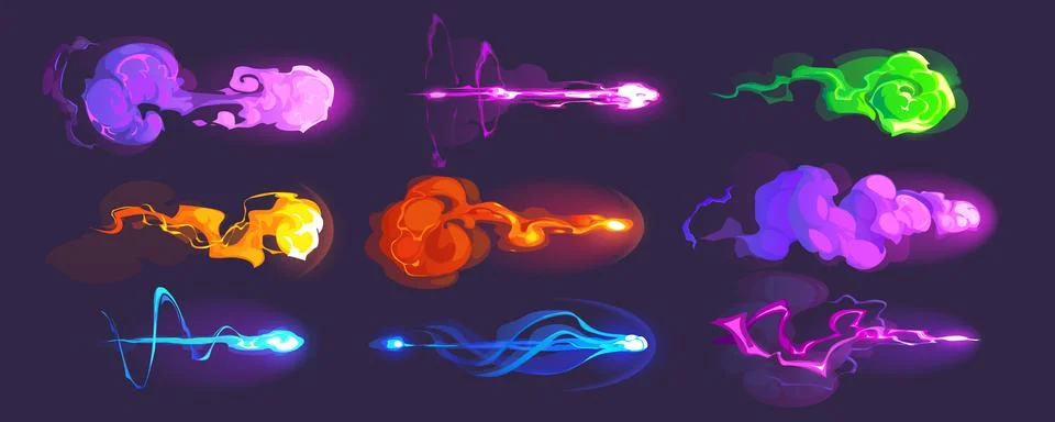 Blaster shot effects with fire, plasma beams Stock Illustration