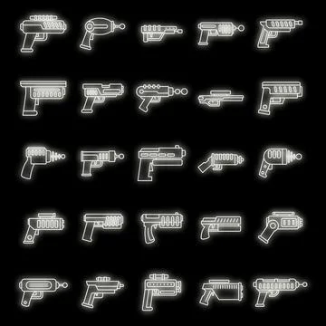 Blaster shotgun icons set vector neon 스톡 일러스트
