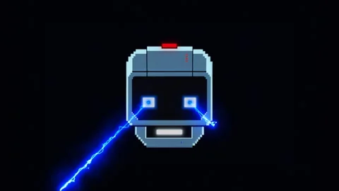 Blasting from eyes of robot space warrior animation on black background Stock Footage 273864310