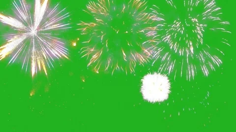 Blasting of fireworks in the sky on green screen Stock Footage 313798608