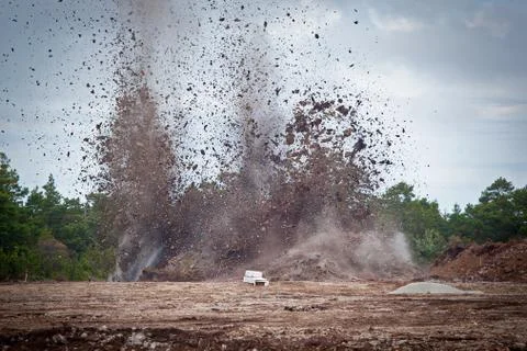 Blasting limestone in a quarry.gn Stock Photos